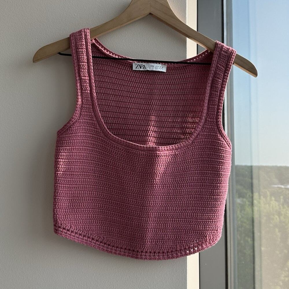 Zara Pink Knit Scoop Neck Cropped Stretch Tank Sleeveless Women's M
